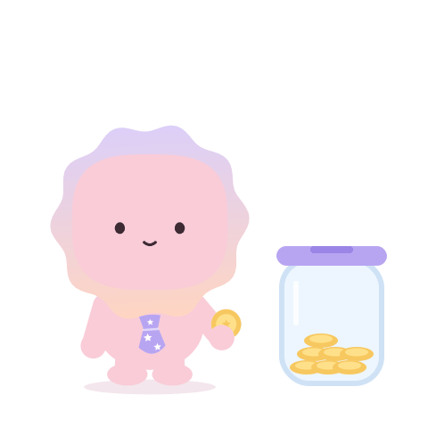 Ray holding a coin next to a jar of savings